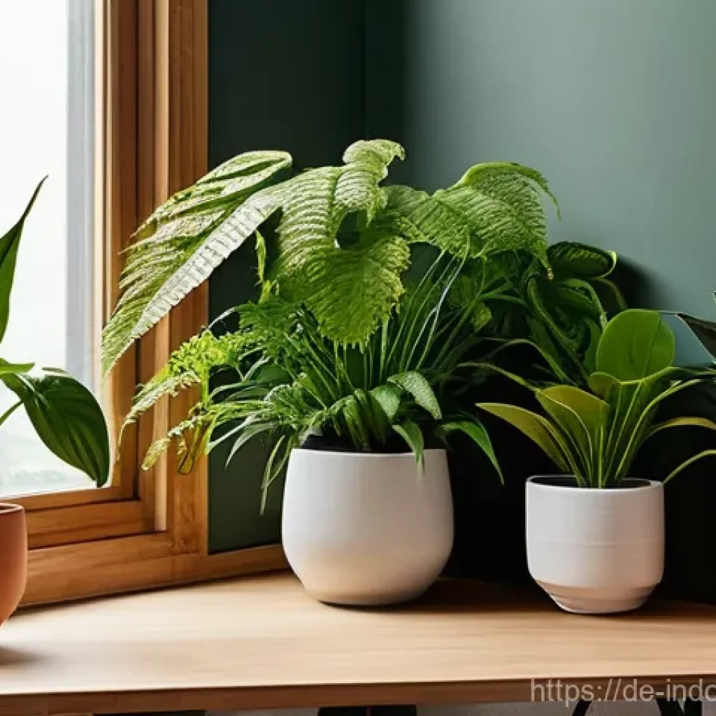 실내 생태계 유지 관리법 - **Urban Jungle Oasis at Home**
    A serene and thriving indoor "urban jungle" scene, capturing a va...