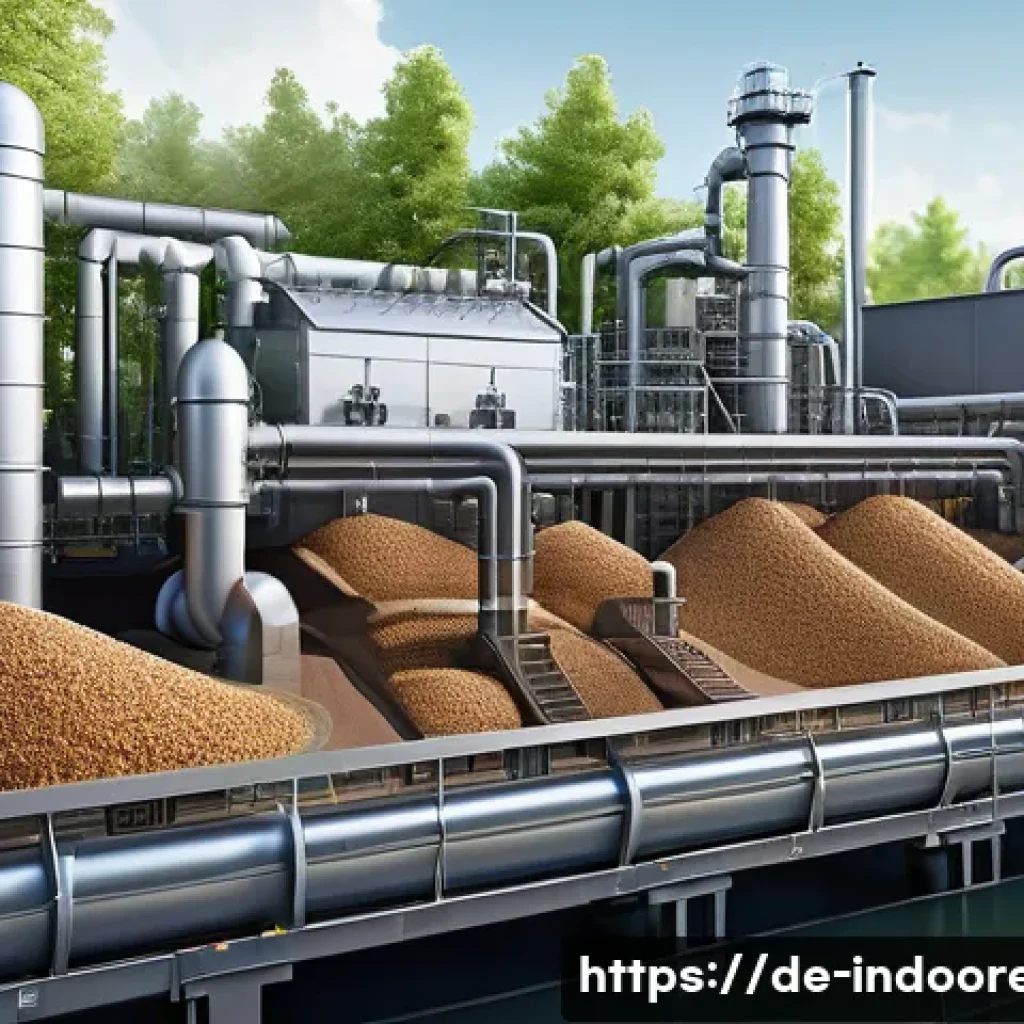 바이오필터의 활용 - A detailed cross-sectional illustration of an industrial biofilter system in operation within a Germ...
