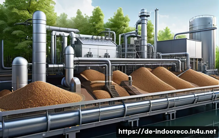 바이오필터의 활용 - A detailed cross-sectional illustration of an industrial biofilter system in operation within a Germ...